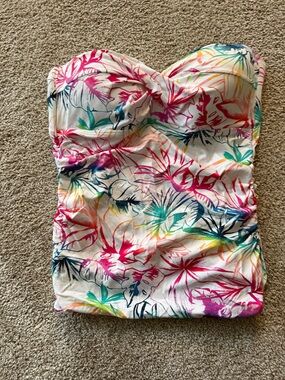 Tommy Bahama White Tropical Floral Bandeau Swim Top with Multicolor Print